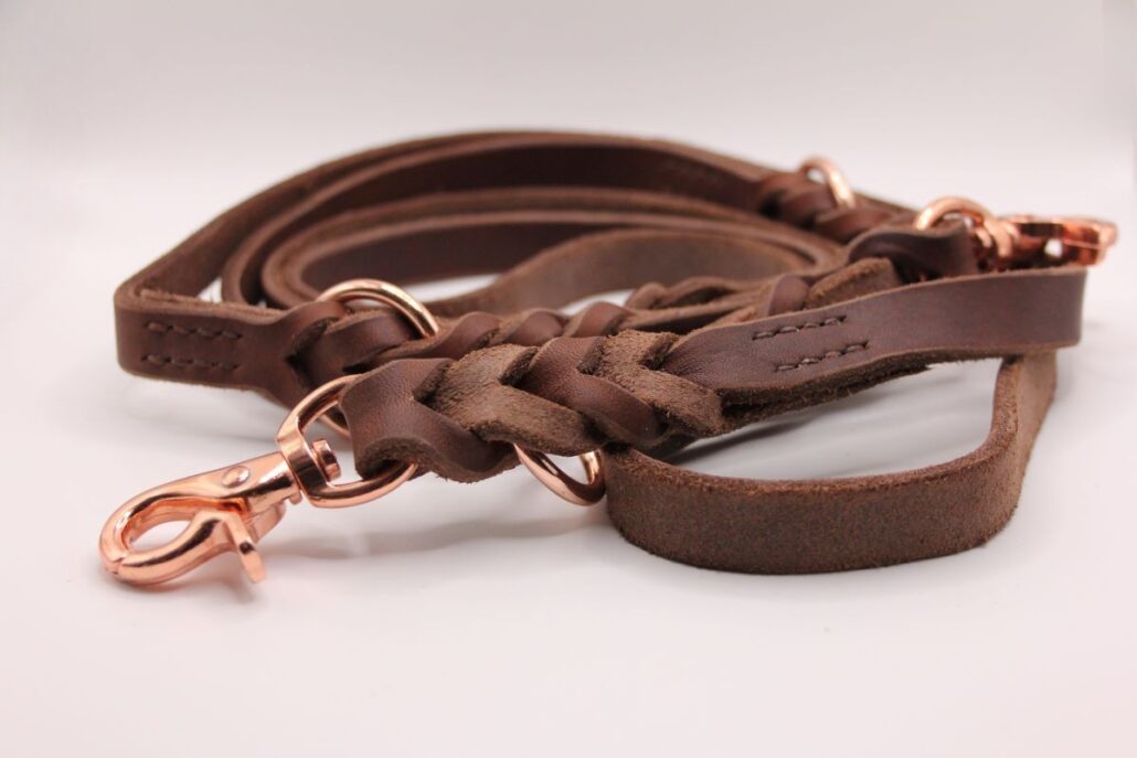 Fettleder Leine 'Walkies' – einfarbig, zweifach oder dreifach verstellbar & handvernäht