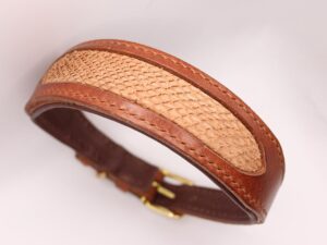 Premiumleder-Halsband 'Dragon Scale' 40mm Cognac, Creme Lachsleder Fischleder