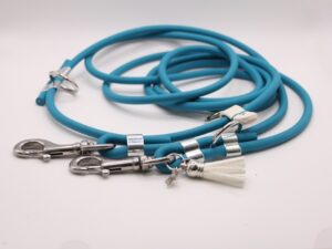 Biothane® Leine ‚Loopline' Lagune (runde Biothane) Arctic Wolf (Biothane Stopper) 8mm dreifach verstellbar Edelstahl Beschlag Gesamtansicht Leine