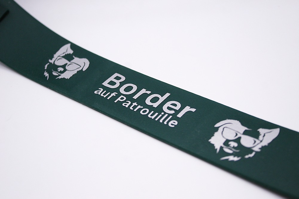 Biothane®-Halsband 'Border auf Patrouille' – mit Border Collie & Schriftzug