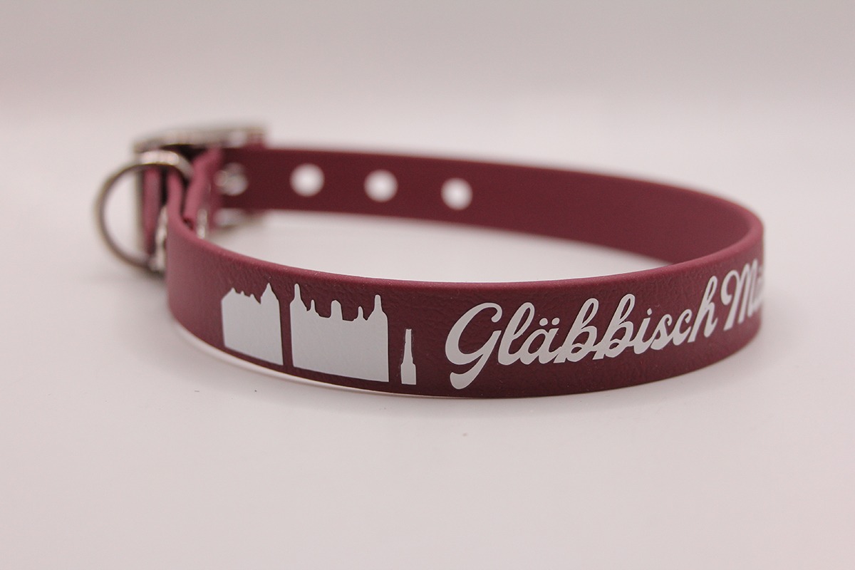 Biothane®-Halsband 'Gläbbisch Mädche' – mit Skyline-Motiv – wetterfest & individuell