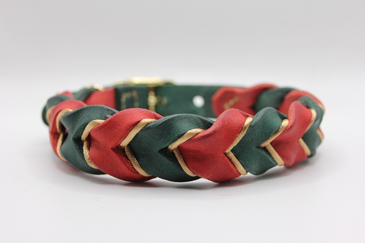 Fettleder-Halsband 'Twistlace' – zweifarbig mit Satinschnur – handgeflochten & dekorativ