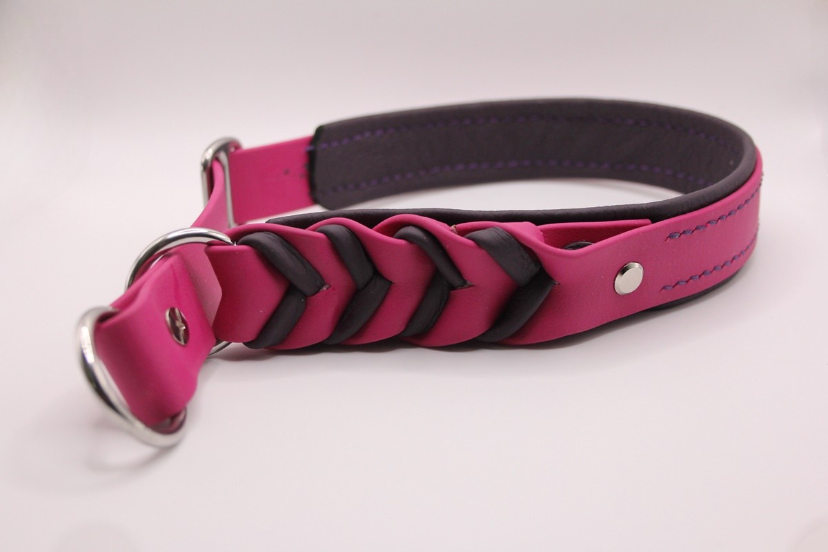 Biothane® Halsband 'Braided Grace' – mit Nappa-Einflechtung & unterlegt mit Nappaleder