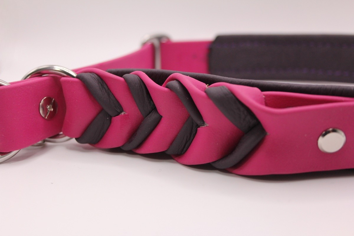 Biothane® Halsband 'Braided Grace' – mit Nappa-Einflechtung & unterlegt mit Nappaleder